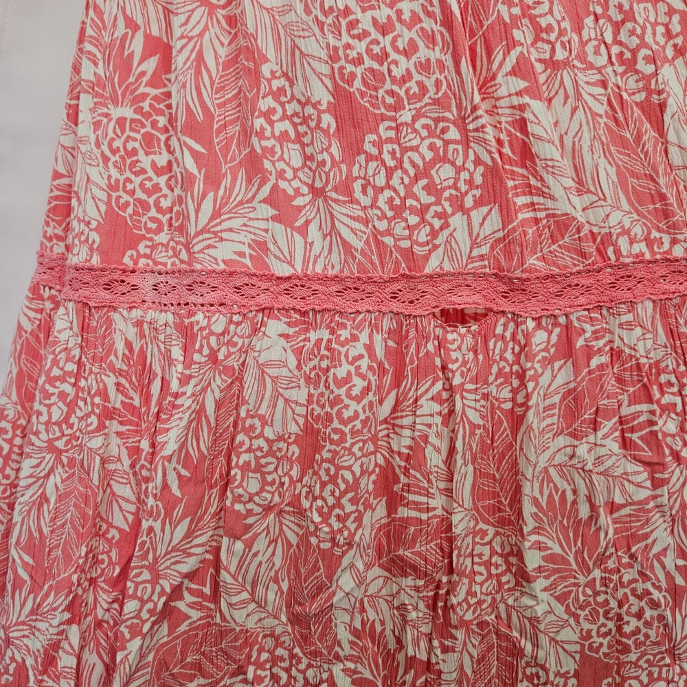 ANGIE Floral Maxi Dress Coral White Twisted Front Tiered Sz S boho peasant READ - Picture 7 of 11